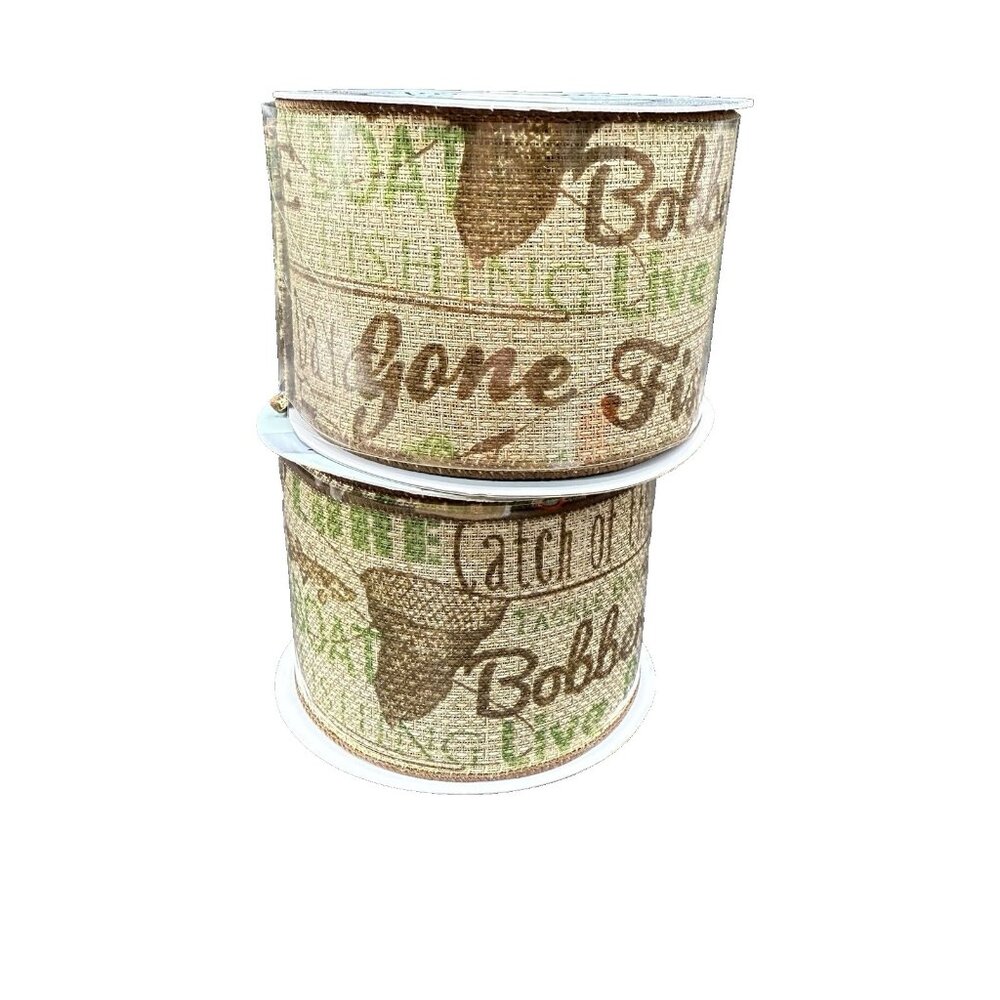 Lot of 2 Lake Fishing Wire Craft 2.5" Ribbon 10 Yards Each Polyester Expressions